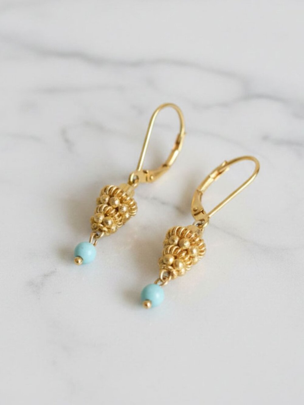 Dangle Earrings 14KYGP & Turquoise Gold plated